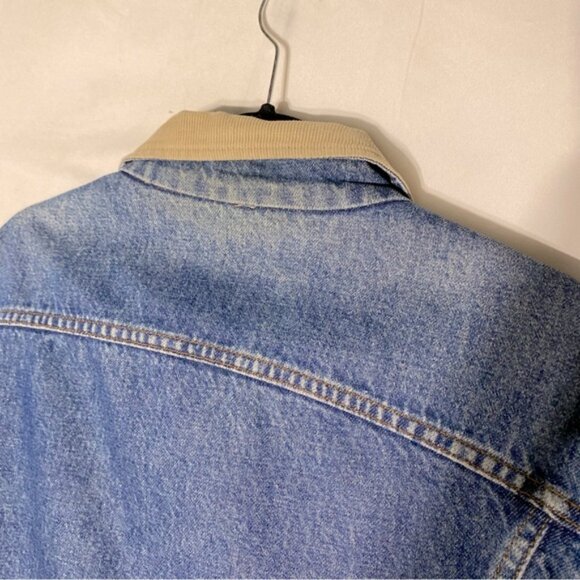 Vintage Blue Bay Distressed Blanket Lined Denim Trucker Jacket Blue Denim Jacket - Picture 9 of 16